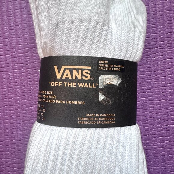 NEW 3 Pairs VANS Sport OFF THE WALL CREW Cotton Sock Mens 9.5-13 L Streetwear - Picture 2 of 6